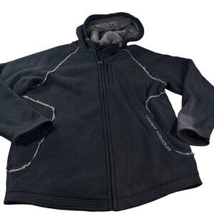 Under Armour Fleece Coat Mens Hoodie Full Zip Heavy Jacket Pockets Black